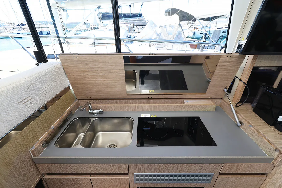 Galley of Tireless, a Sealine C390 motor yacht at Grad Kaštela, Croatia