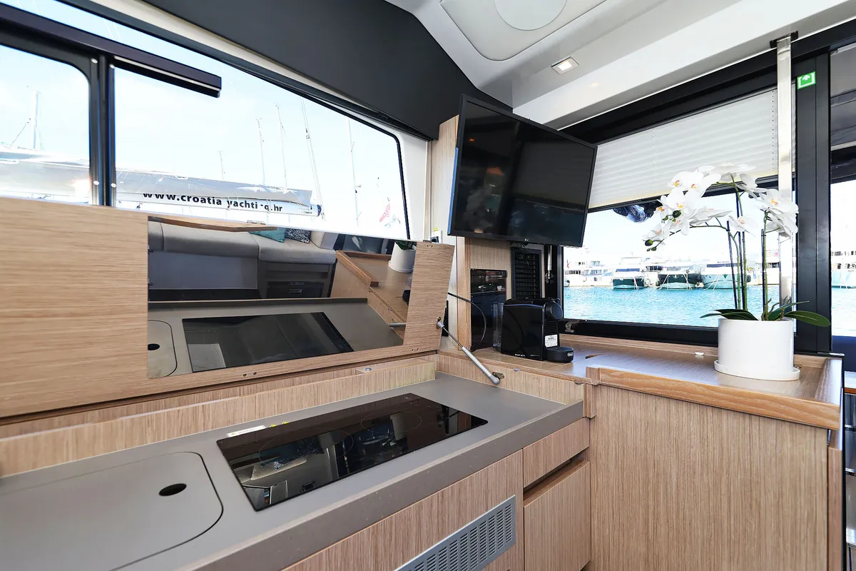 Galley of Tireless, a Sealine C390 motor yacht at Grad Kaštela, Croatia