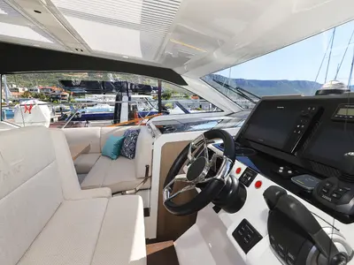 Cockpit of Tireless, a Sealine C390 motor yacht at Grad Kaštela, Croatia