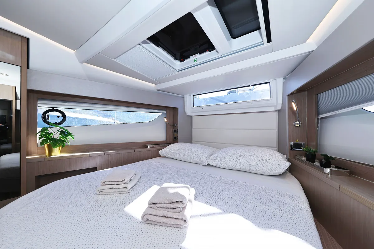 Cabin on Tireless, a Sealine C390 motor yacht at Grad Kaštela, Croatia
