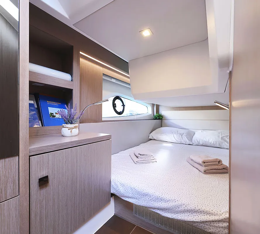 Cabin on Tireless, a Sealine C390 motor yacht at Grad Kaštela, Croatia