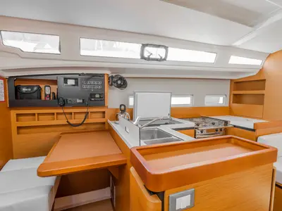 Galley of High Time, a Jeanneau Sun Odyssey 410 sailboat at Lavreotiki Municipal Unit, Greece