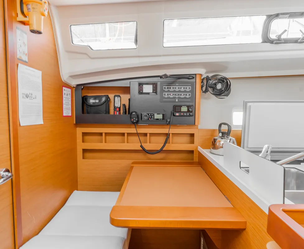 Galley of High Time, a Jeanneau Sun Odyssey 410 sailboat at Lavreotiki Municipal Unit, Greece