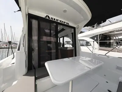Deck of Aurora, a Beneteau Antares 9 OB motorboat at Pirovac, Croatia