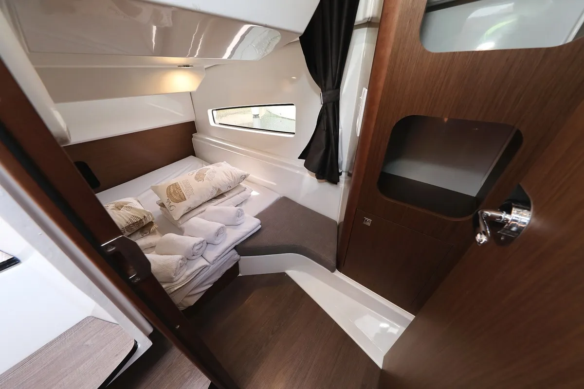 Cabin on Aurora, a Beneteau Antares 9 OB motorboat at Pirovac, Croatia