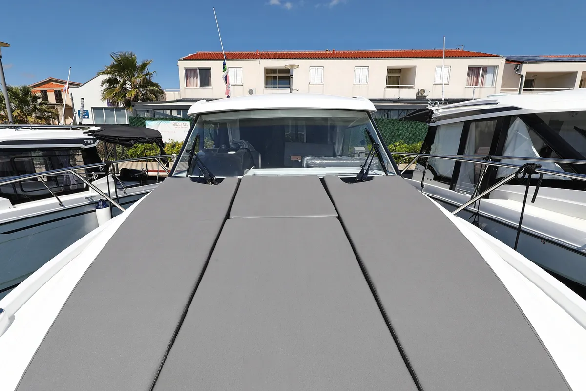Deck of Aurora, a Beneteau Antares 9 OB motorboat at Pirovac, Croatia