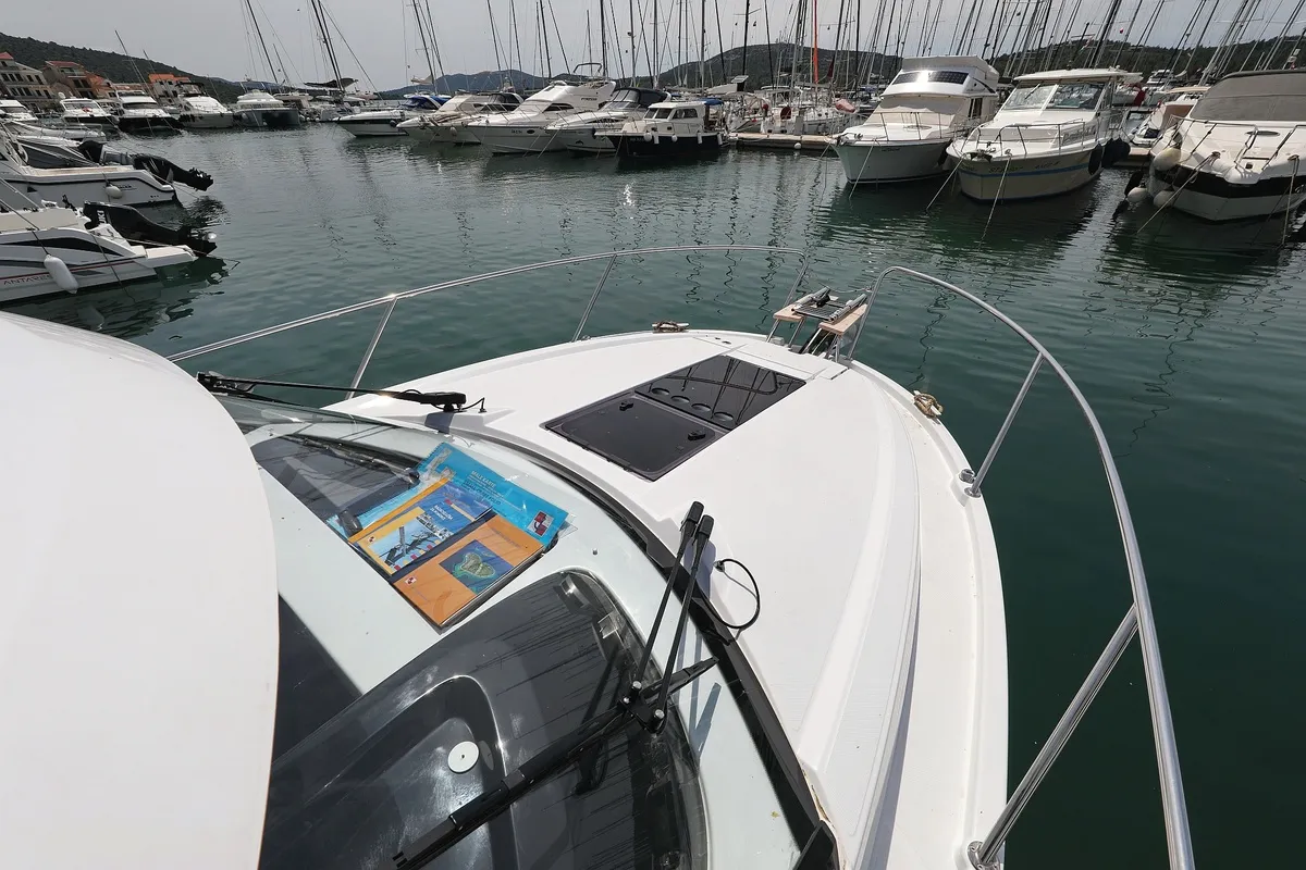 Exterior view of Aurora, a Beneteau Antares 9 OB motorboat at Pirovac, Croatia