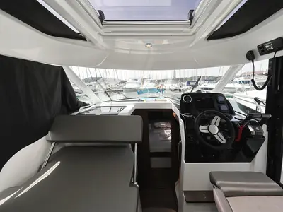 Cockpit of Aurora, a Beneteau Antares 9 OB motorboat at Pirovac, Croatia