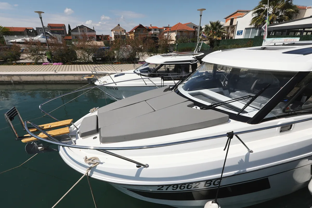 Deck of Aurora, a Beneteau Antares 9 OB motorboat at Pirovac, Croatia