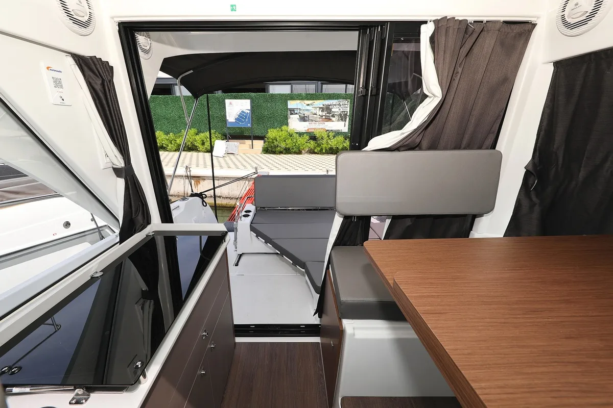 Salon of Aurora, a Beneteau Antares 9 OB motorboat at Pirovac, Croatia