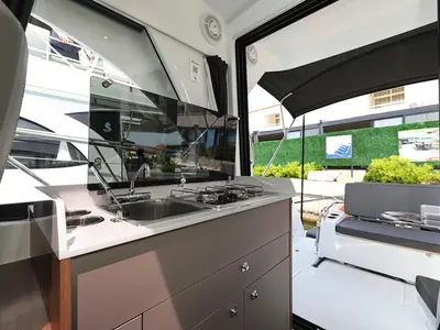 Galley of Aurora, a Beneteau Antares 9 OB motorboat at Pirovac, Croatia