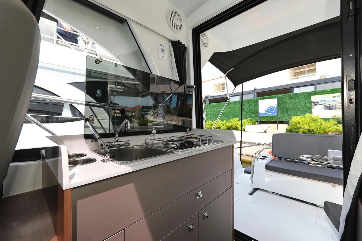 Galley of Aurora, a Beneteau Antares 9 OB motorboat at Pirovac, Croatia