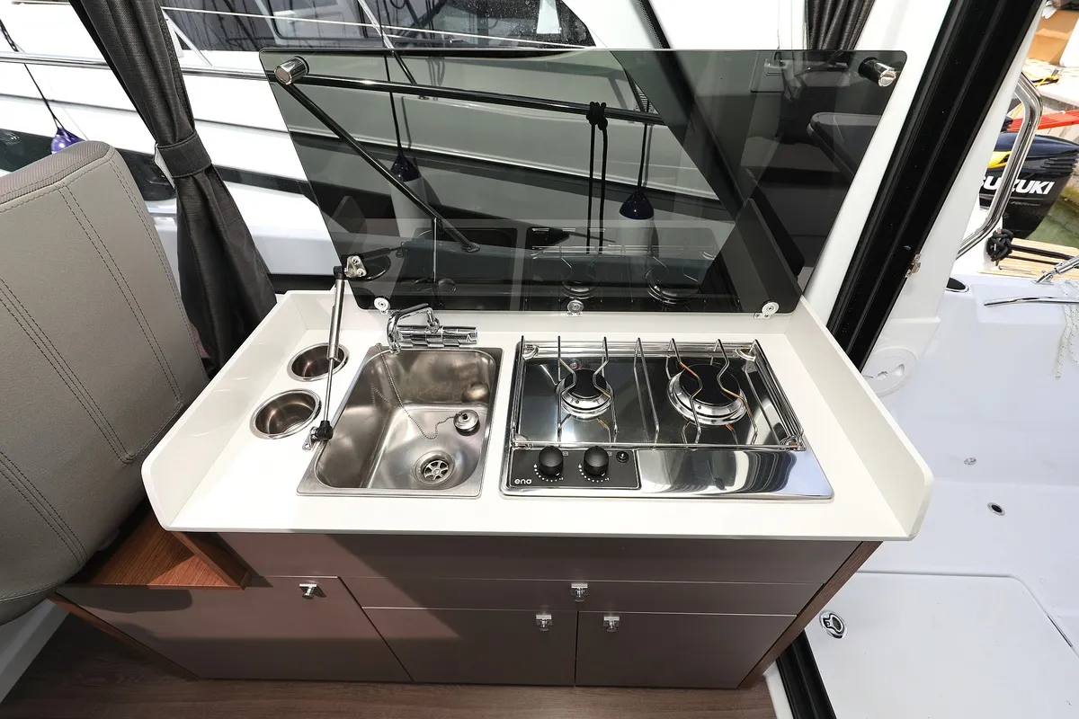 Galley of Aurora, a Beneteau Antares 9 OB motorboat at Pirovac, Croatia