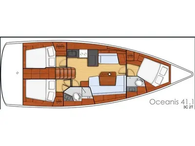Floor plan of Vera, a Beneteau Oceanis 41.1 sailboat at Puntone di Scarlino, Italy