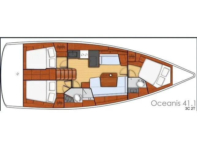 Floor plan of Vera, a Beneteau Oceanis 41.1 sailboat at Puntone di Scarlino, Italy