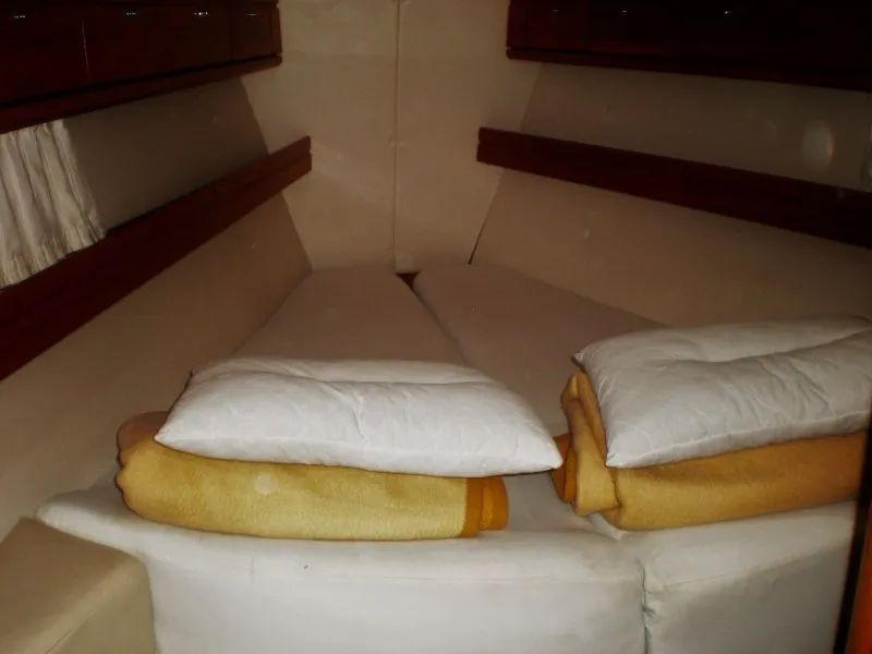 Cabin on Planis, a Bavaria 39 Cruiser sailboat at Sami, Greece