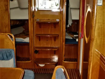 Cabin on Planis, a Bavaria 39 Cruiser sailboat at Sami, Greece