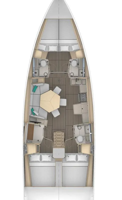 Floor plan of Payidar, a Dufour 44 sailboat at Marmaris, Turkey