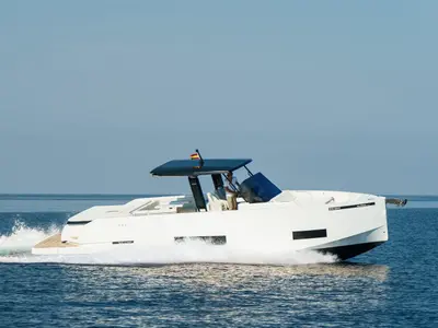 Ellul, a De Antonio D42 motorboat at Msida, Malta