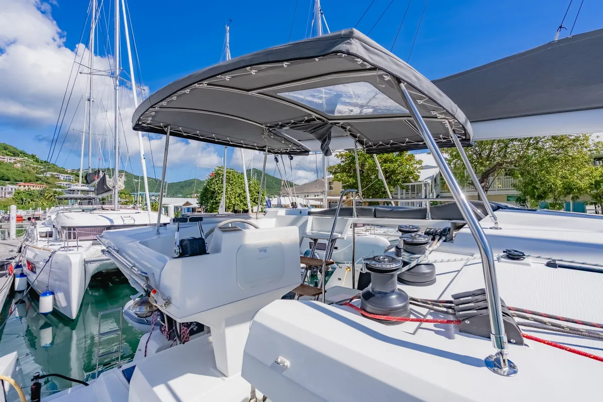 Cockpit of Pegasus, a Fountaine Pajot Astrea 42 catamaran at Road Town, British Virgin Islands