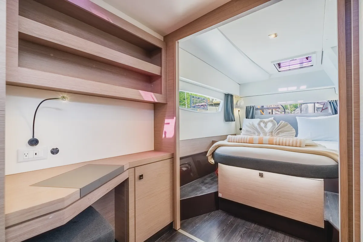 Cabin on Pegasus, a Fountaine Pajot Astrea 42 catamaran at Road Town, British Virgin Islands