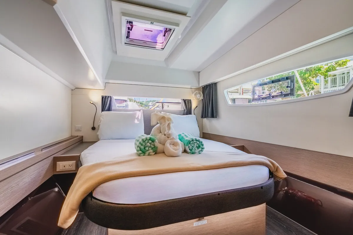 Cabin on Pegasus, a Fountaine Pajot Astrea 42 catamaran at Road Town, British Virgin Islands