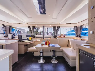Salon of Pegasus, a Fountaine Pajot Astrea 42 catamaran at Road Town, British Virgin Islands
