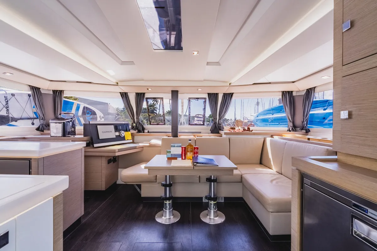 Salon of Pegasus, a Fountaine Pajot Astrea 42 catamaran at Road Town, British Virgin Islands