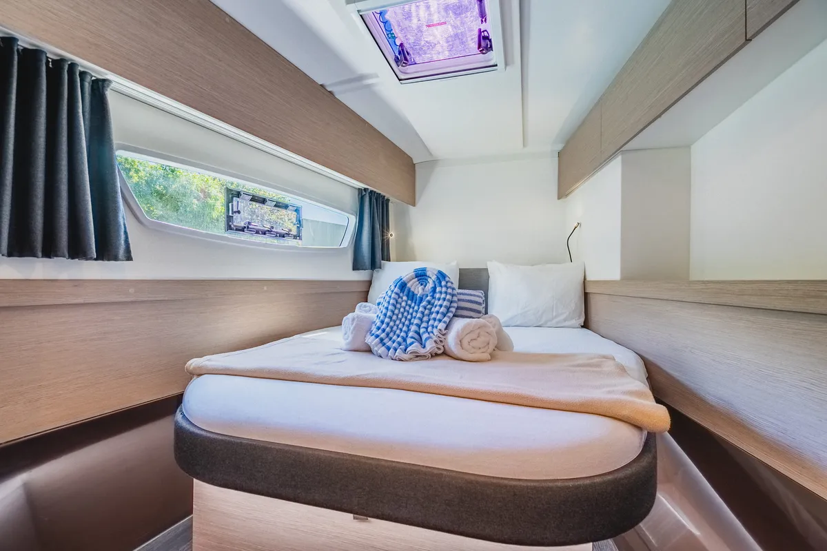 Cabin on Pegasus, a Fountaine Pajot Astrea 42 catamaran at Road Town, British Virgin Islands