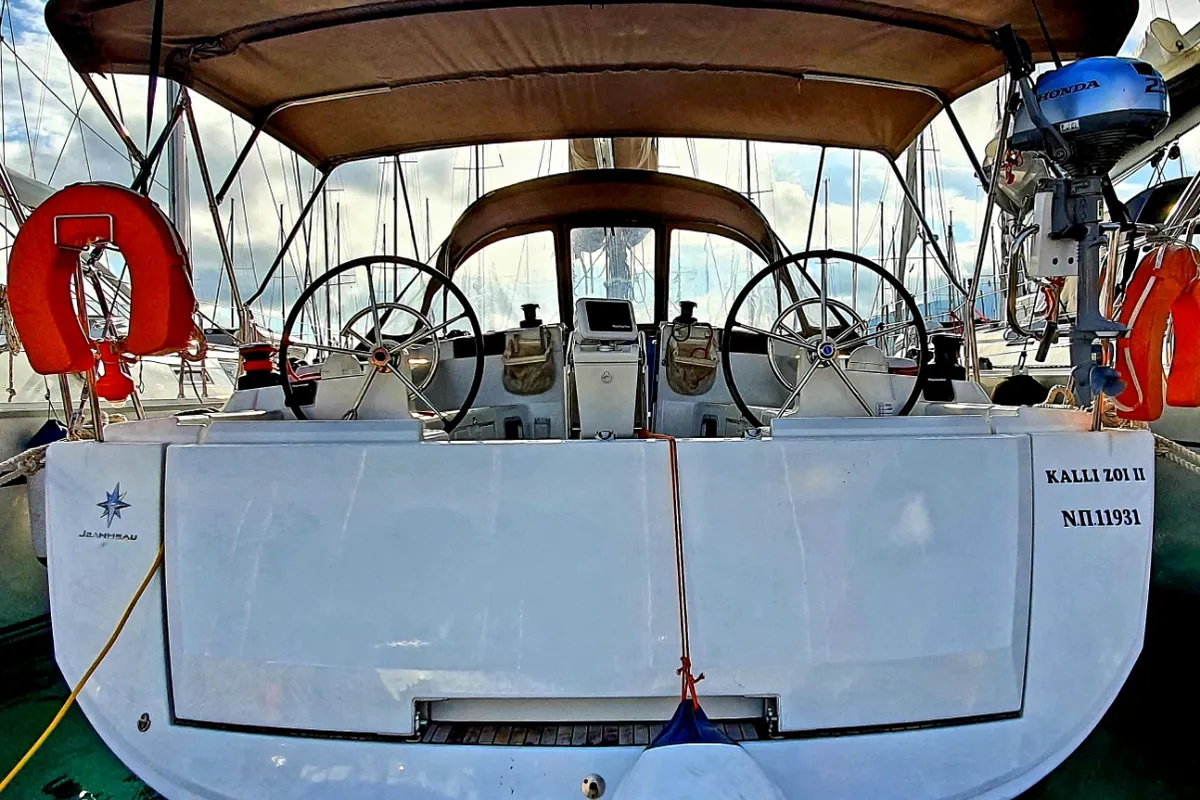 Exterior view of Kalli Zoi II, a Jeanneau Sun Odyssey 449 sailboat at Benitses, Greece