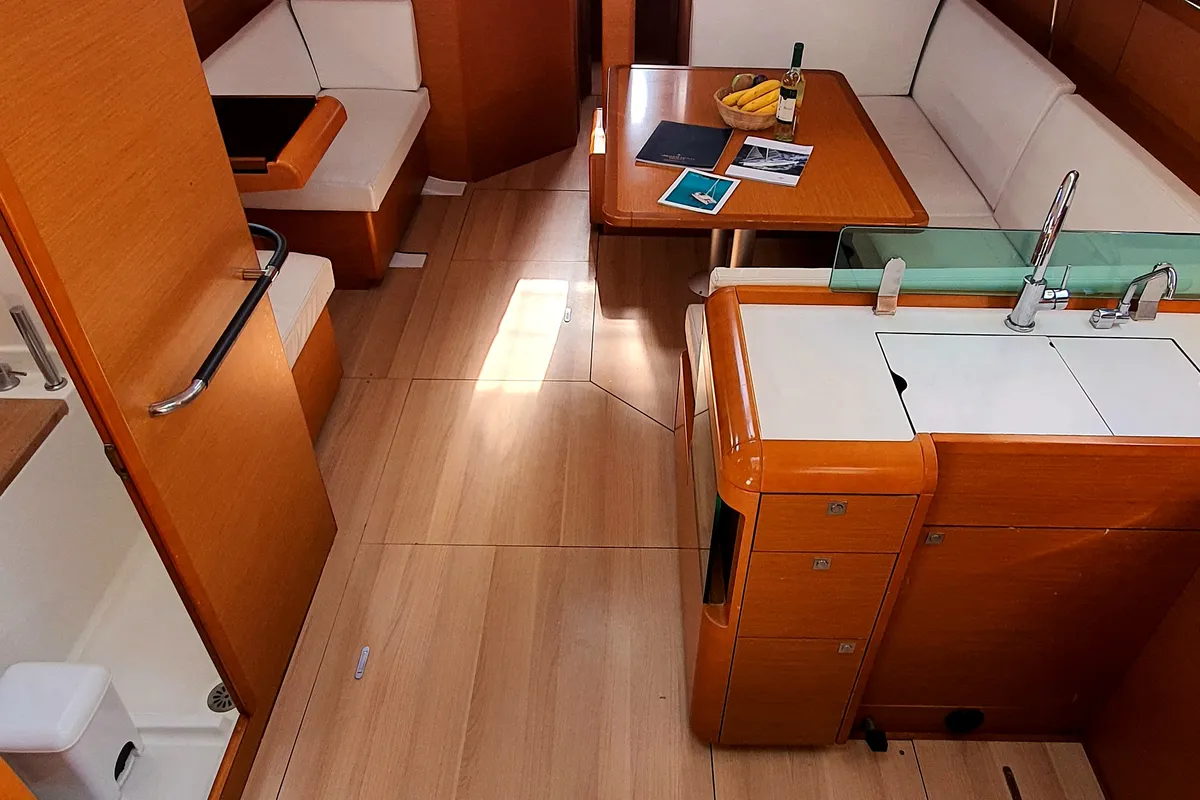 Galley of Kalli Zoi II, a Jeanneau Sun Odyssey 449 sailboat at Benitses, Greece