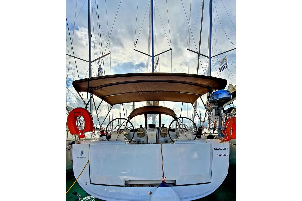 Exterior view of Kalli Zoi II, a Jeanneau Sun Odyssey 449 sailboat at Benitses, Greece