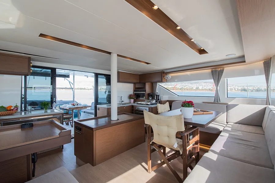 Galley of For Sail Too, a Lagoon 50 catamaran at Parikia, Greece