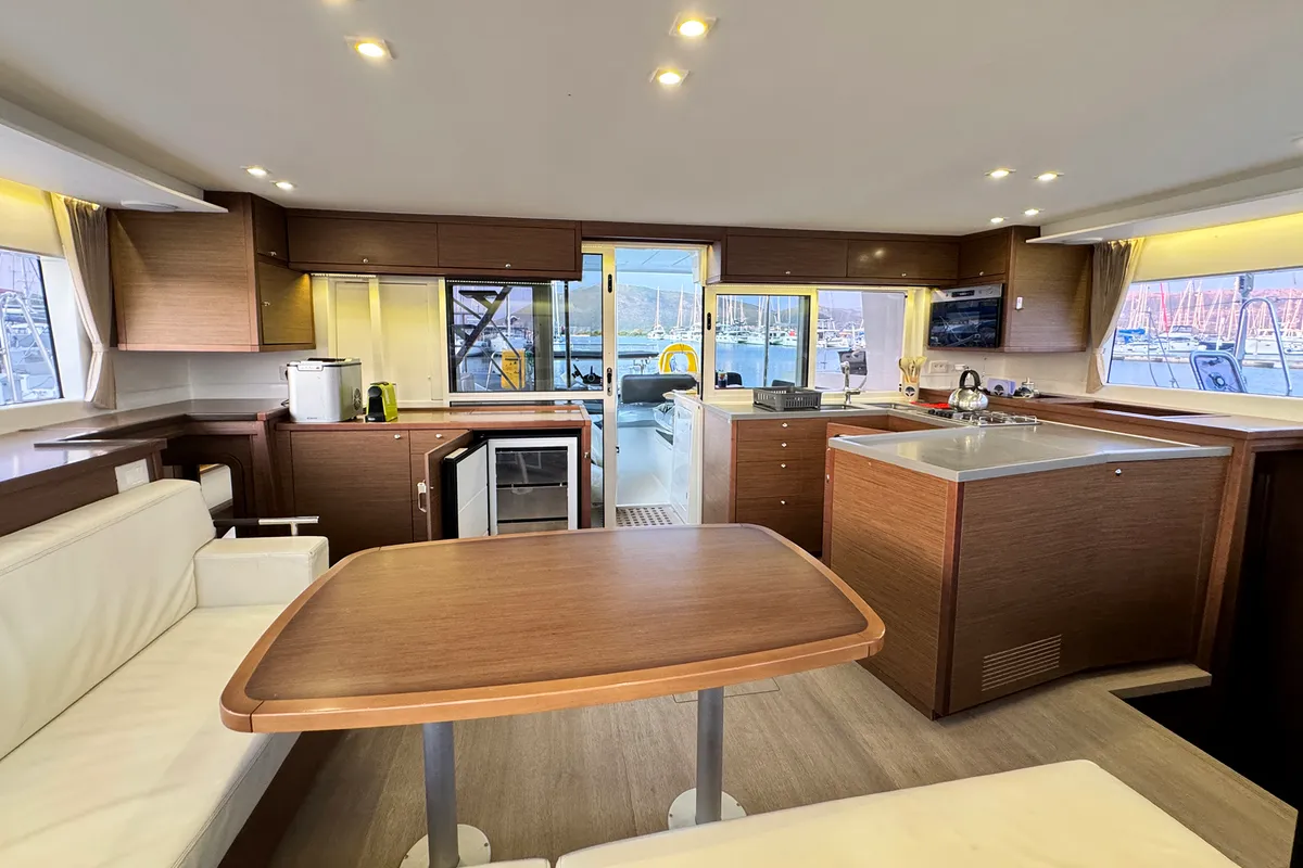 Galley of Saga, a Lagoon 450 Sport catamaran at Municipal Unit of Lefkada, Greece