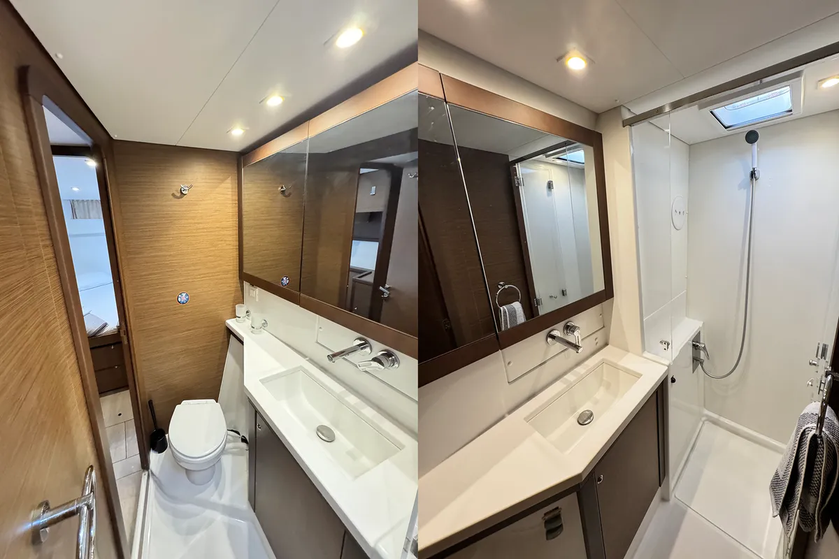 Head on Saga, a Lagoon 450 Sport catamaran at Municipal Unit of Lefkada, Greece