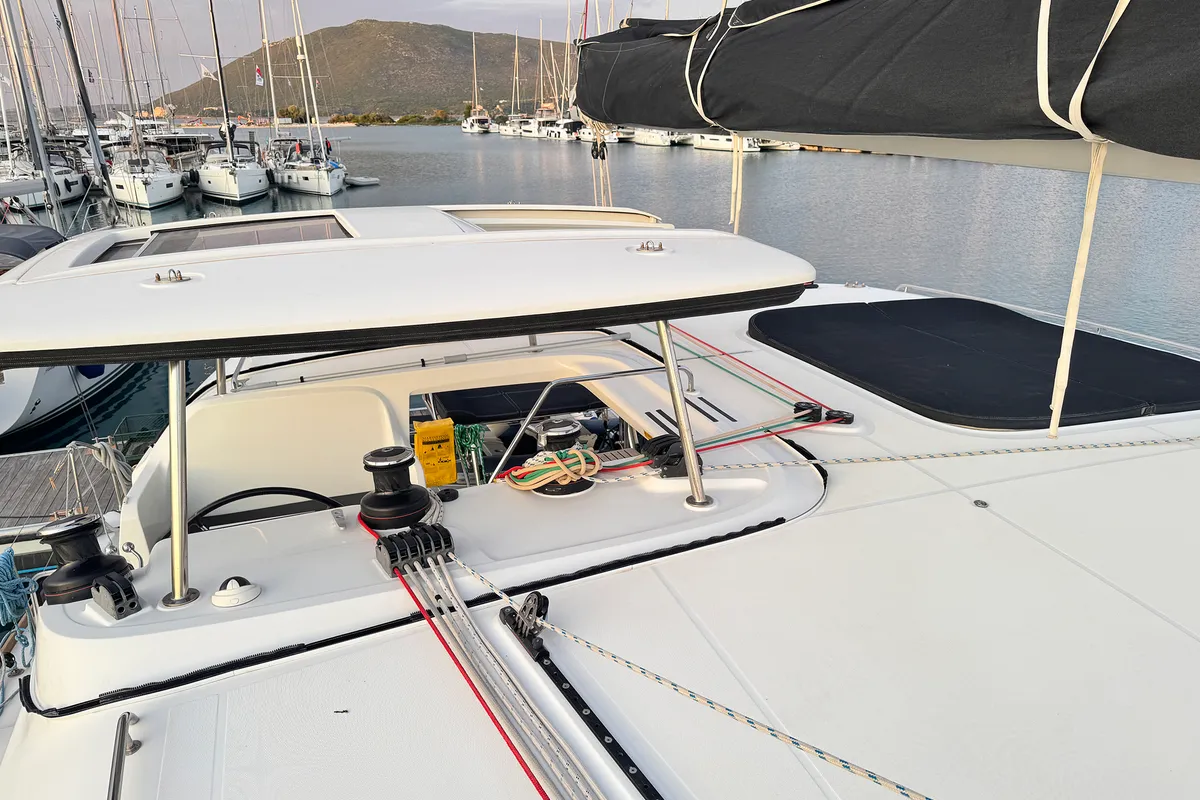 Deck of Saga, a Lagoon 450 Sport catamaran at Municipal Unit of Lefkada, Greece