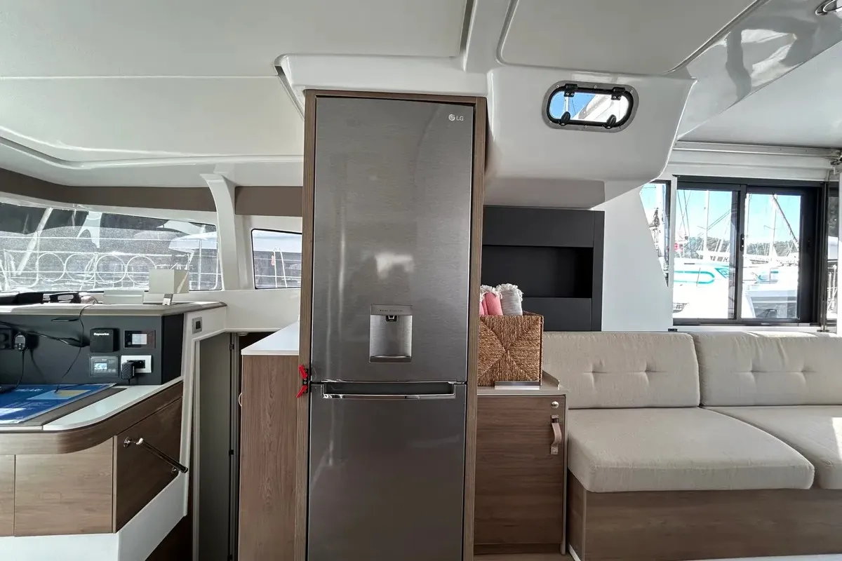 Salon of Sah Mat, a Bali 4.2 OW catamaran at Fethiye, Turkey