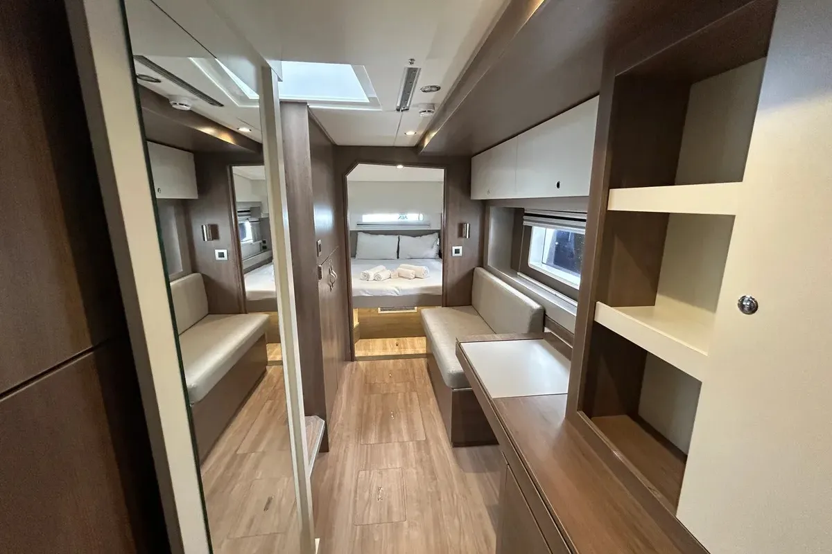 Cabin on Sah Mat, a Bali 4.2 OW catamaran at Fethiye, Turkey
