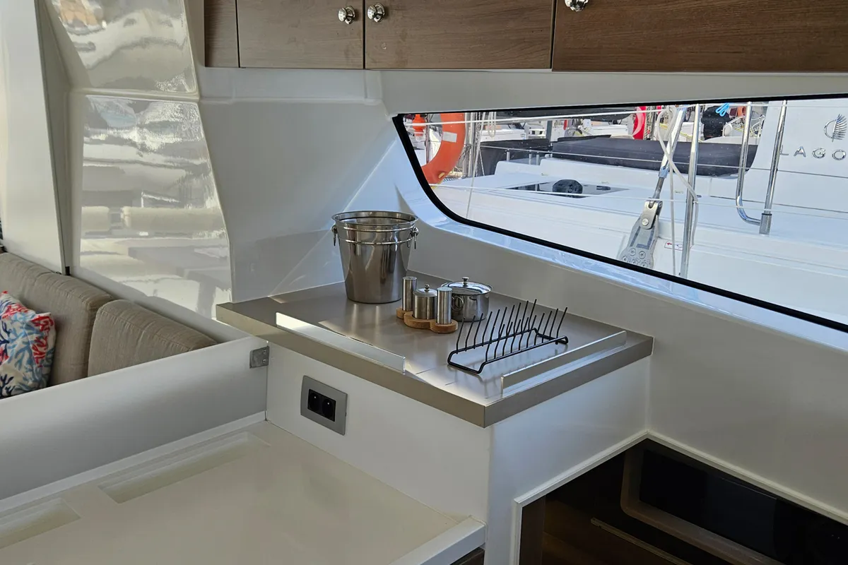Galley of Sah Mat, a Bali 4.2 OW catamaran at Fethiye, Turkey