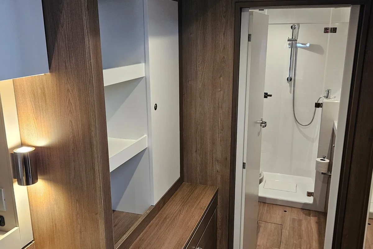 Cabin on Sah Mat, a Bali 4.2 OW catamaran at Fethiye, Turkey