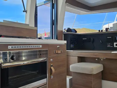 Galley of Sah Mat, a Bali 4.2 OW catamaran at Fethiye, Turkey