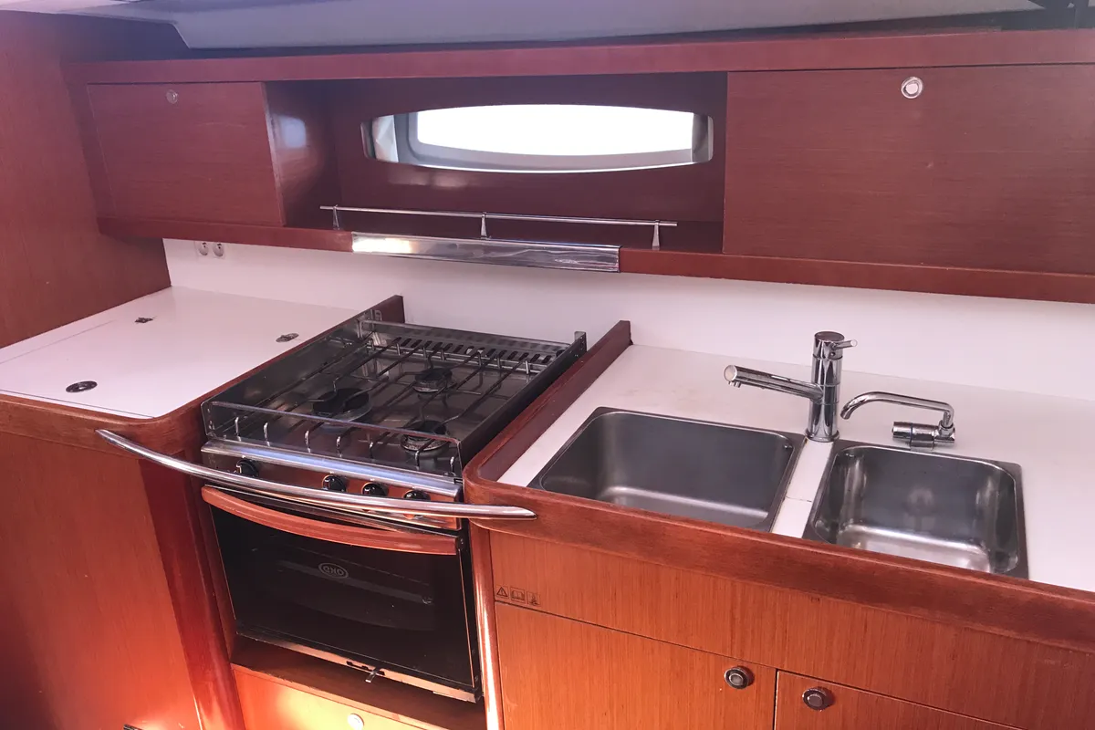 Galley of Spica, a Beneteau Oceanis 50 Family sailboat at Olbia, Italy