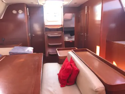 Salon of Spica, a Beneteau Oceanis 50 Family sailboat at Olbia, Italy