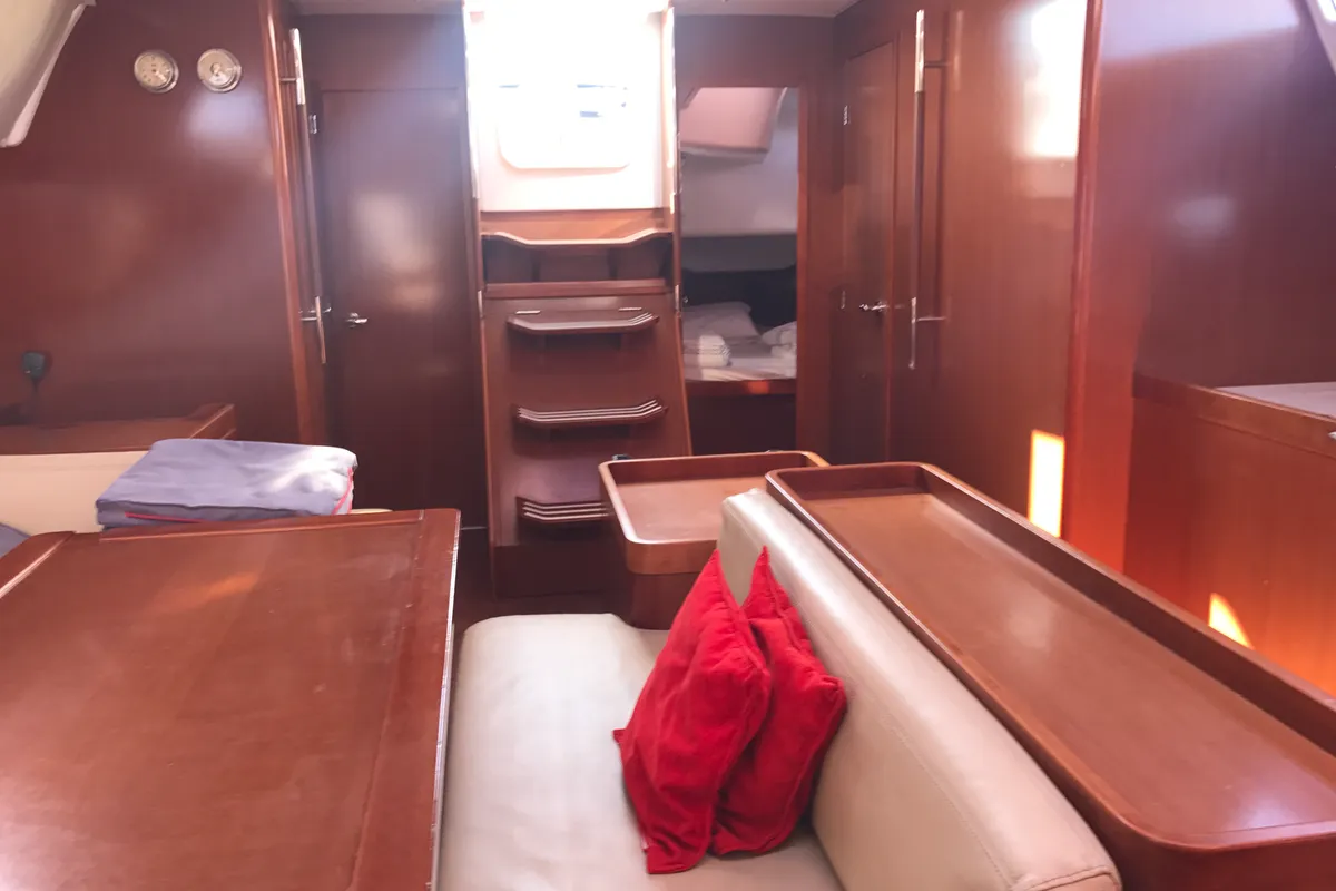Salon of Spica, a Beneteau Oceanis 50 Family sailboat at Olbia, Italy