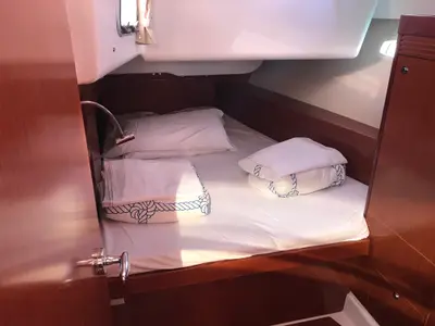 Cabin on Spica, a Beneteau Oceanis 50 Family sailboat at Olbia, Italy