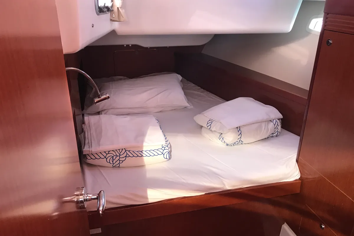 Cabin on Spica, a Beneteau Oceanis 50 Family sailboat at Olbia, Italy