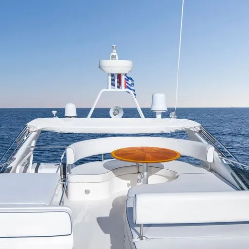 Deck of C&A, a Uniesse 55 motorboat at Τροκαντερό, Greece