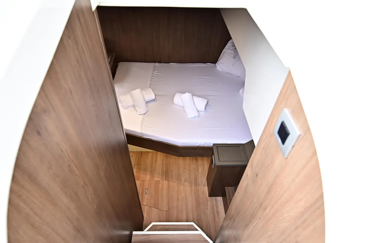 Cabin on Cloe, a Bali 4.6 catamaran at Olbia, Italy