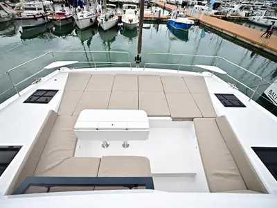 Deck of Cloe, a Bali 4.6 catamaran at Olbia, Italy