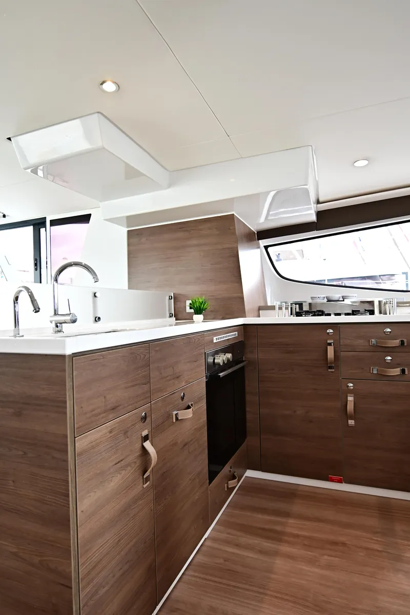 Galley of Cloe, a Bali 4.6 catamaran at Olbia, Italy